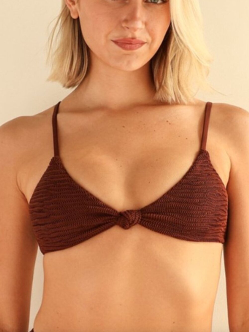 Dippin' Daisies NWT Zen Knotted Triangle Bikini Top Brown Textured